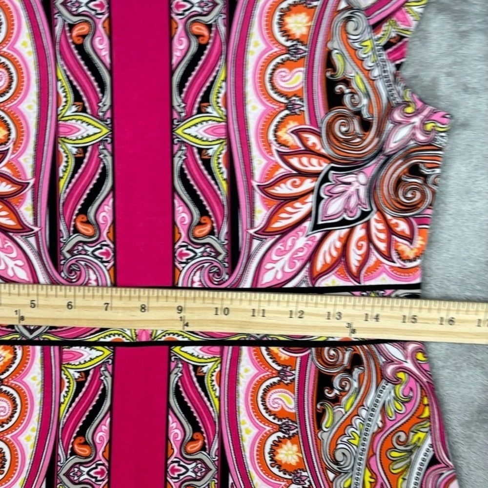 Apt. 9 Pink Paisley Cap Sleeve Sheath Dress Petite Medium PM Geometric Border - Picture 6 of 7